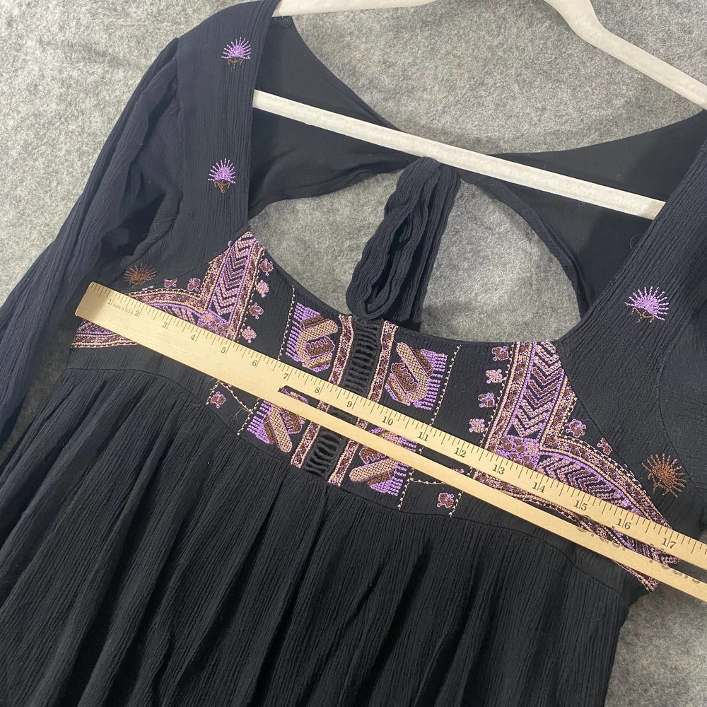 Free People Dress XS Black Purple Embroidered Long Sleeve Mini Rhiannon - Picture 6 of 11
